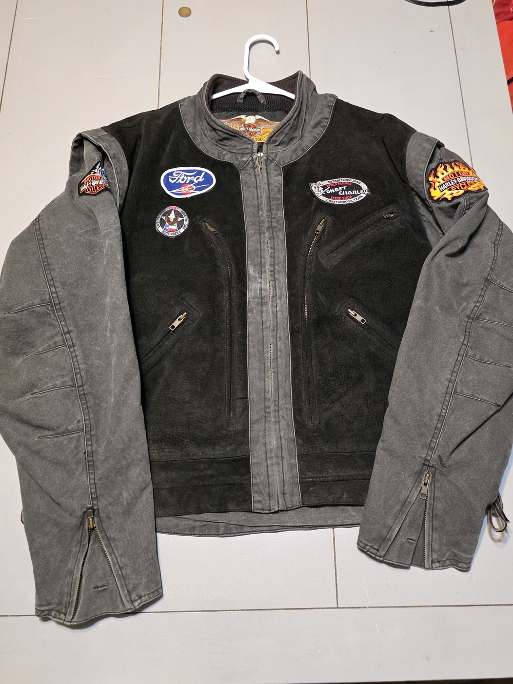 Harley-Davidson Black & Gray Patchwork Moto Jacket